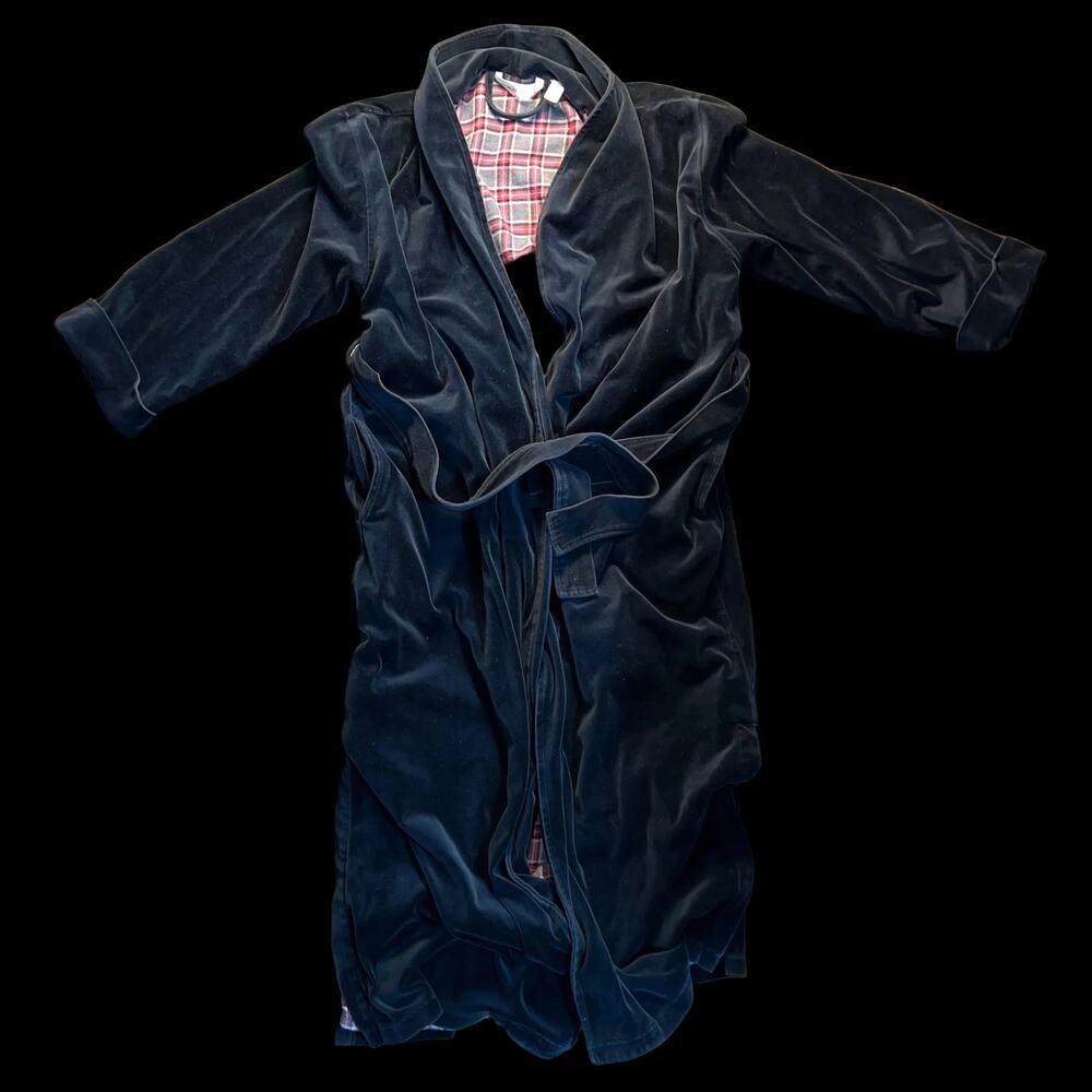 Victoria's Secret Black Velvet Robe Plaid Flannel Lined Womens XS/S